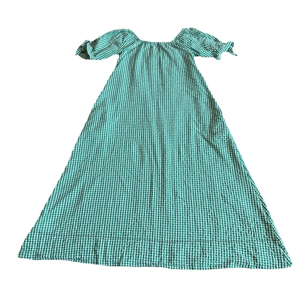 Free People Cass Midi Dress Green White Gingham Boho Stretch Gauze Size Small